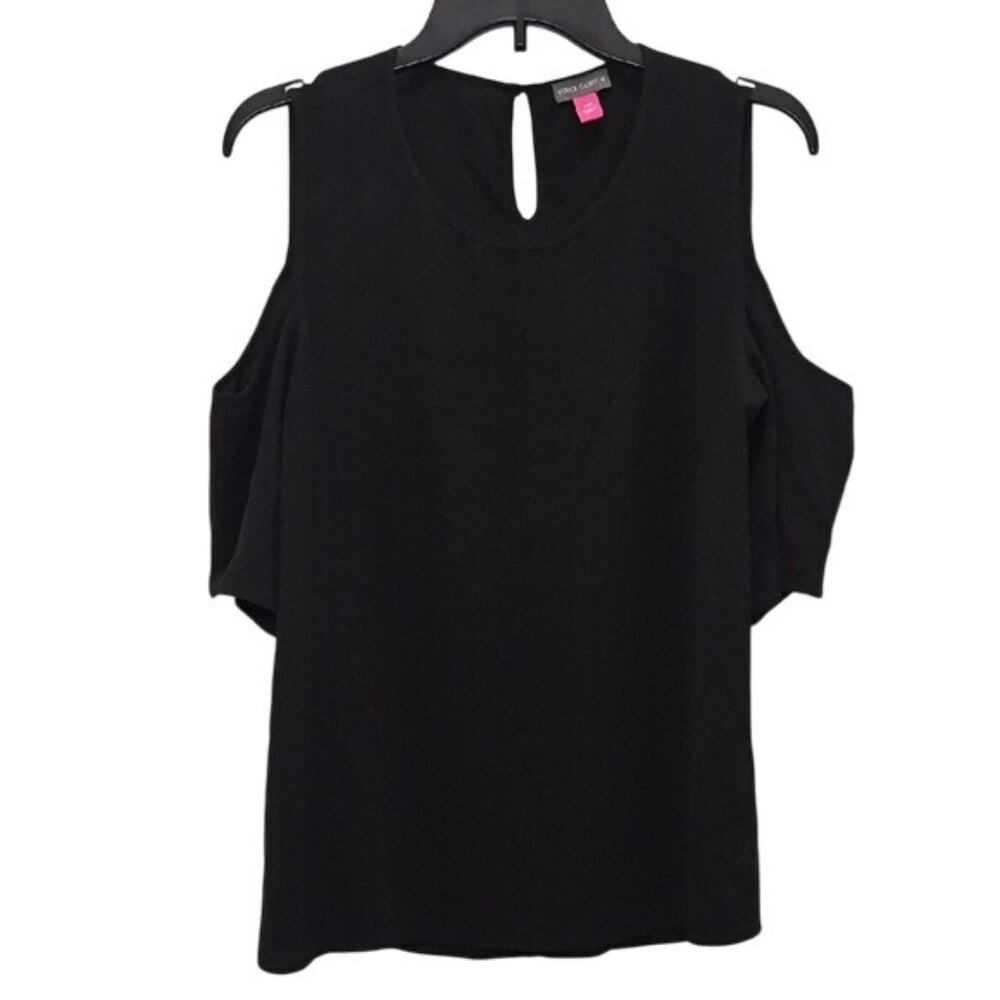 Vince Camuto Cold Shoulder Blouse Size Medium Petite Black Top Careerwear Office